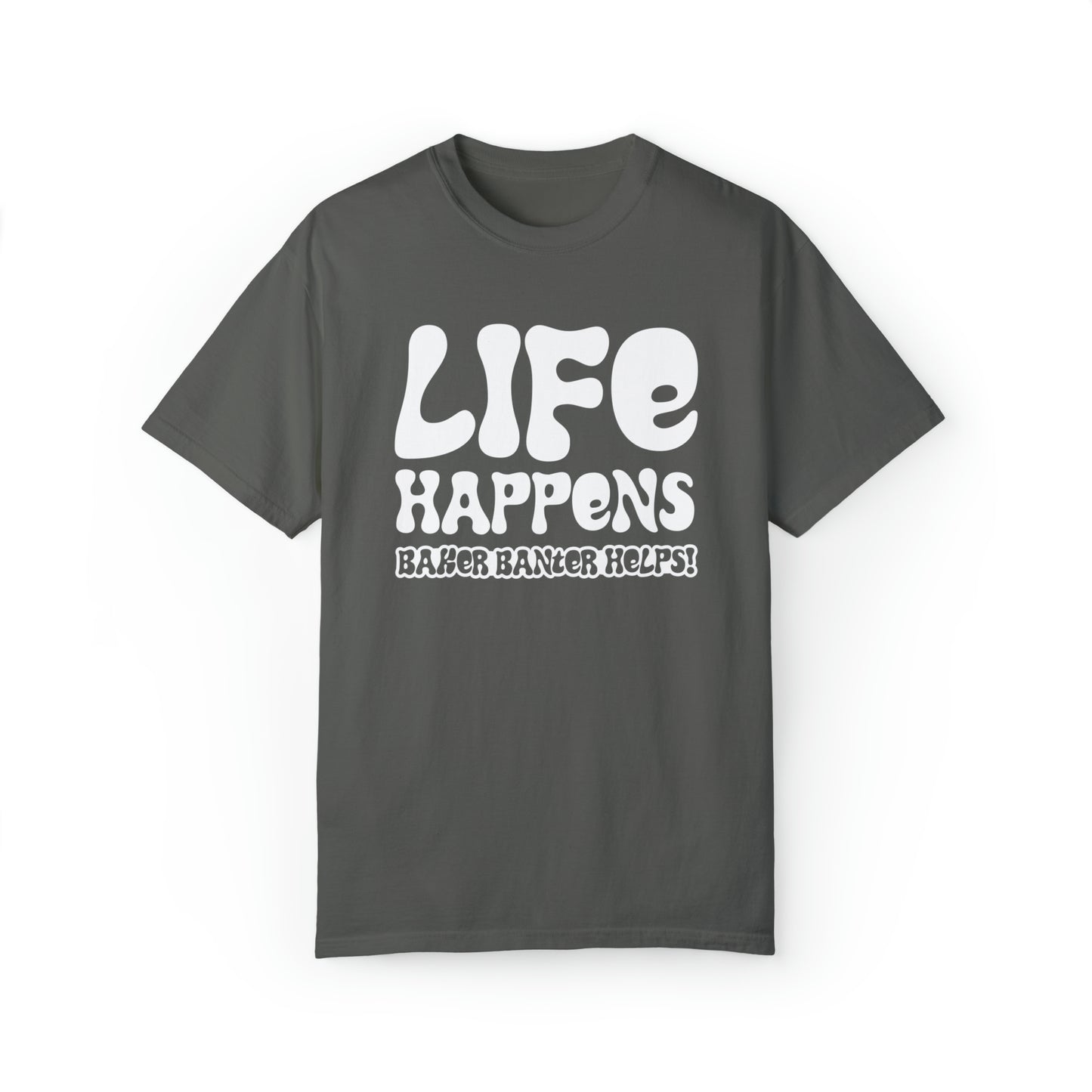 Life Happens Unisex Tee - Ivory/Black, Pepper/White