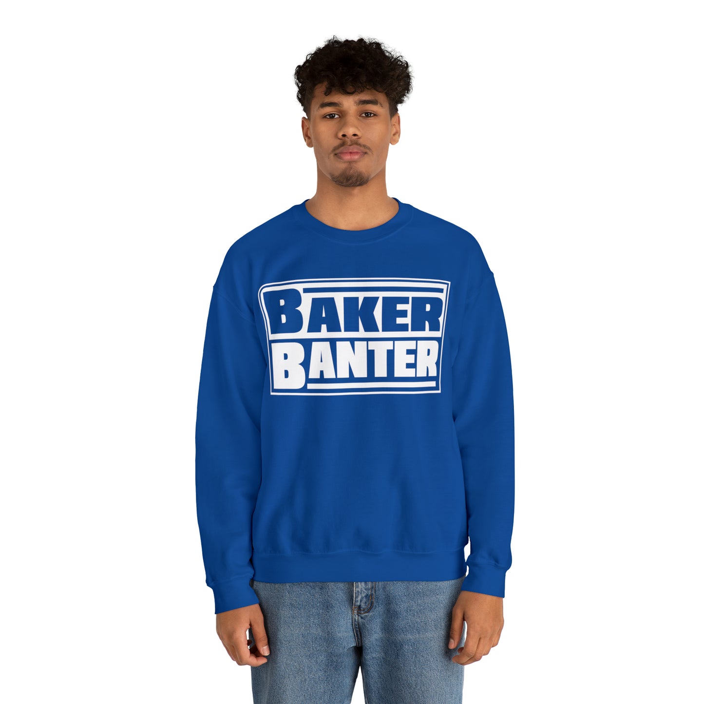 Baker Banter Friday Night Wrestling Unisex Crewneck Sweatshirt - Blue/White, White/Blue, Black/White