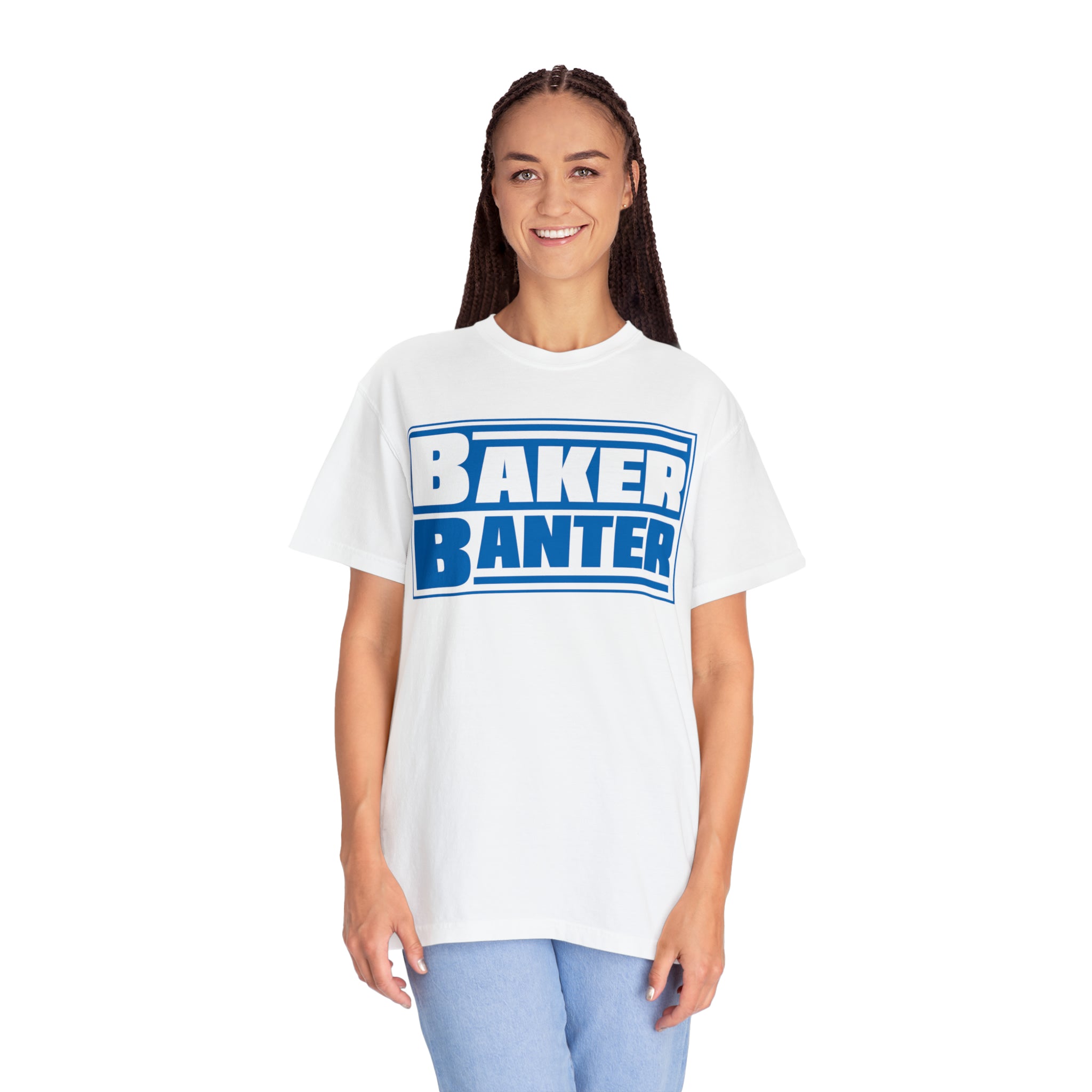 Baker Banter Friday Night Wrestling Unisex Tee White Blue Black White