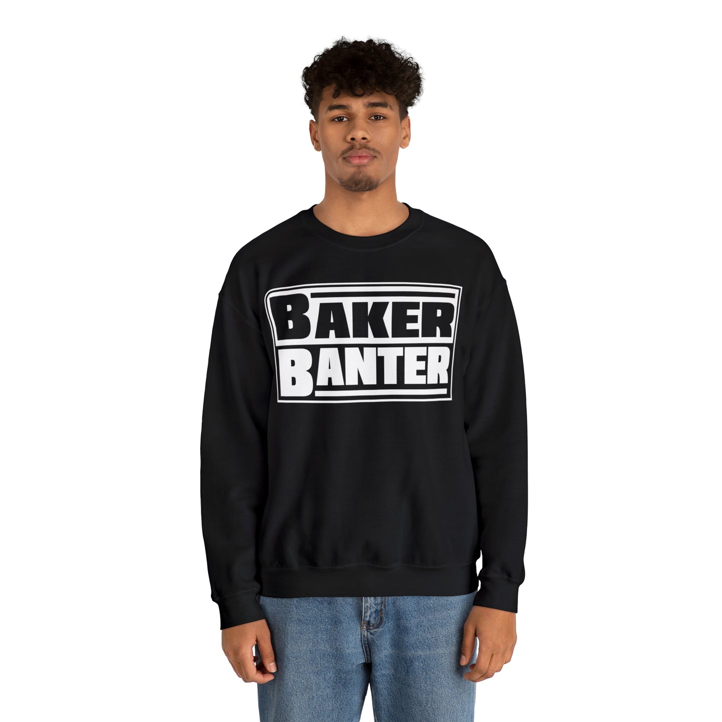 Baker Banter Friday Night Wrestling Unisex Crewneck Sweatshirt - Blue/White, White/Blue, Black/White