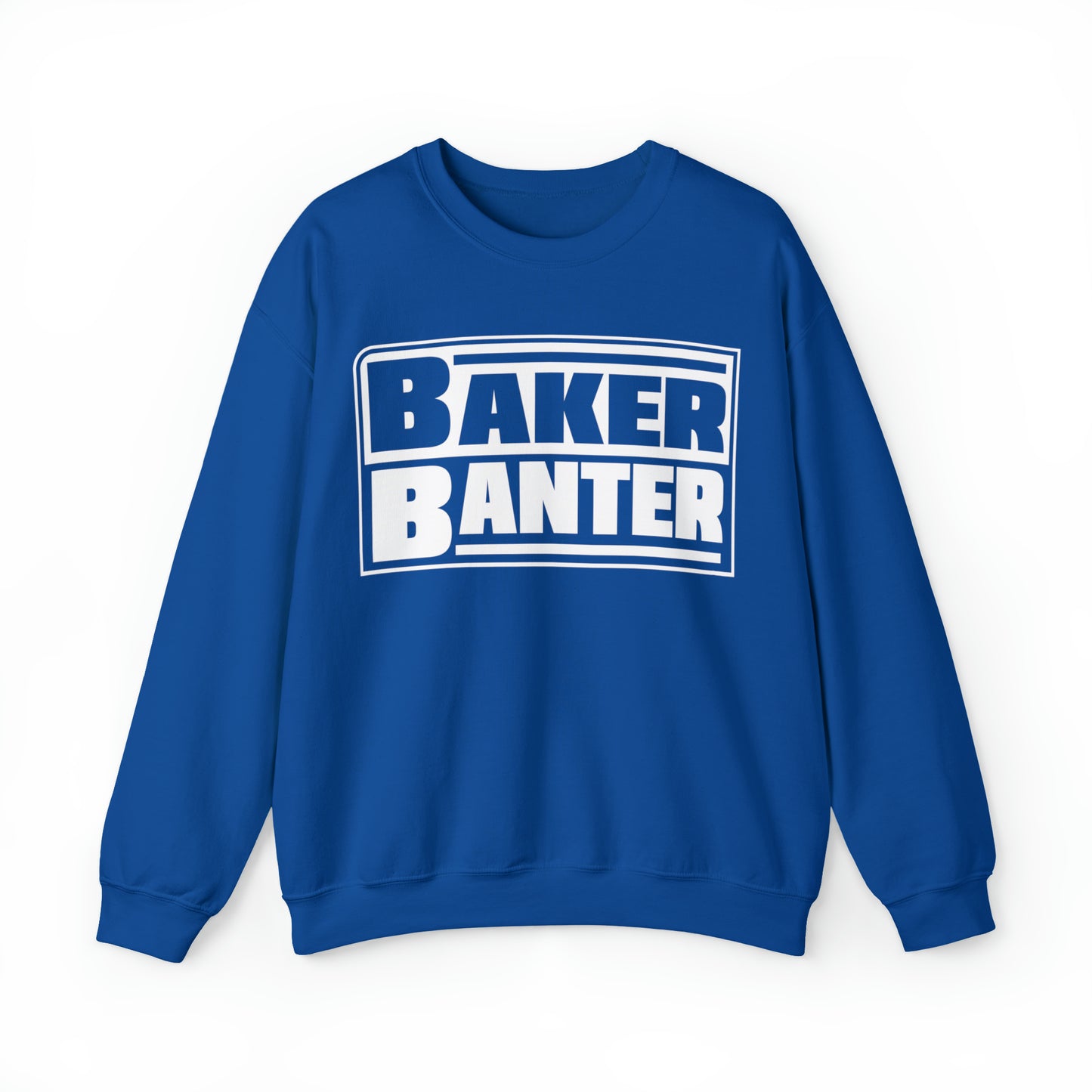 Baker Banter Friday Night Wrestling Unisex Crewneck Sweatshirt - Blue/White, White/Blue, Black/White